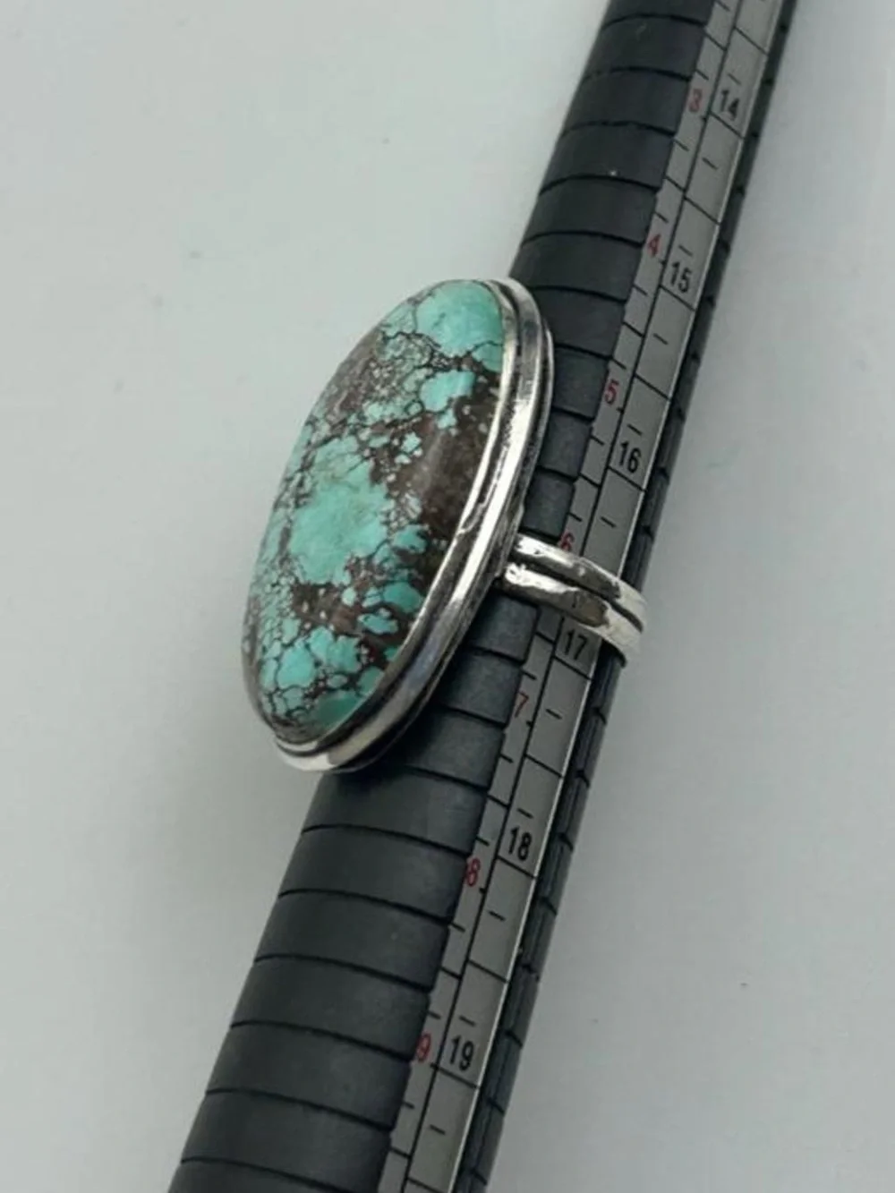 Oval Turquoise Stone Silver-Style Ring - Blue Green